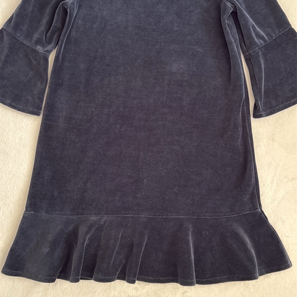 Garnet Hill Kids | Madeline Velour 3/4 Bell Sleeve Flounce Dress Blue (8) - Picture 10 of 12